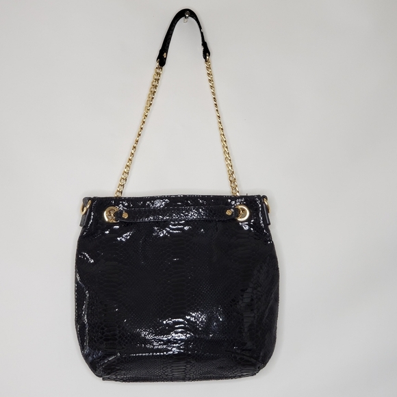 Michael Kors Embossed Snake Print Shouder Bag Chain Link Strap Leather Handbag - Picture 2 of 16